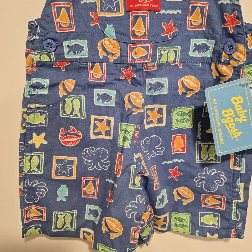 Vintage Baby Oshkosh B'gosh Overalls 12 Month Sea Life Ocean Fish Crab Deadstock